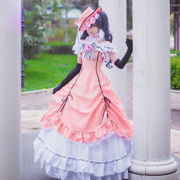 【新品開催 即納】黒執事 駒鳥シエル コスプレ衣装 シエル コスプレ ピンク ドレス シエル・ファントムハイヴ 女装 ウイッグ パーテイードレス コスチューム
