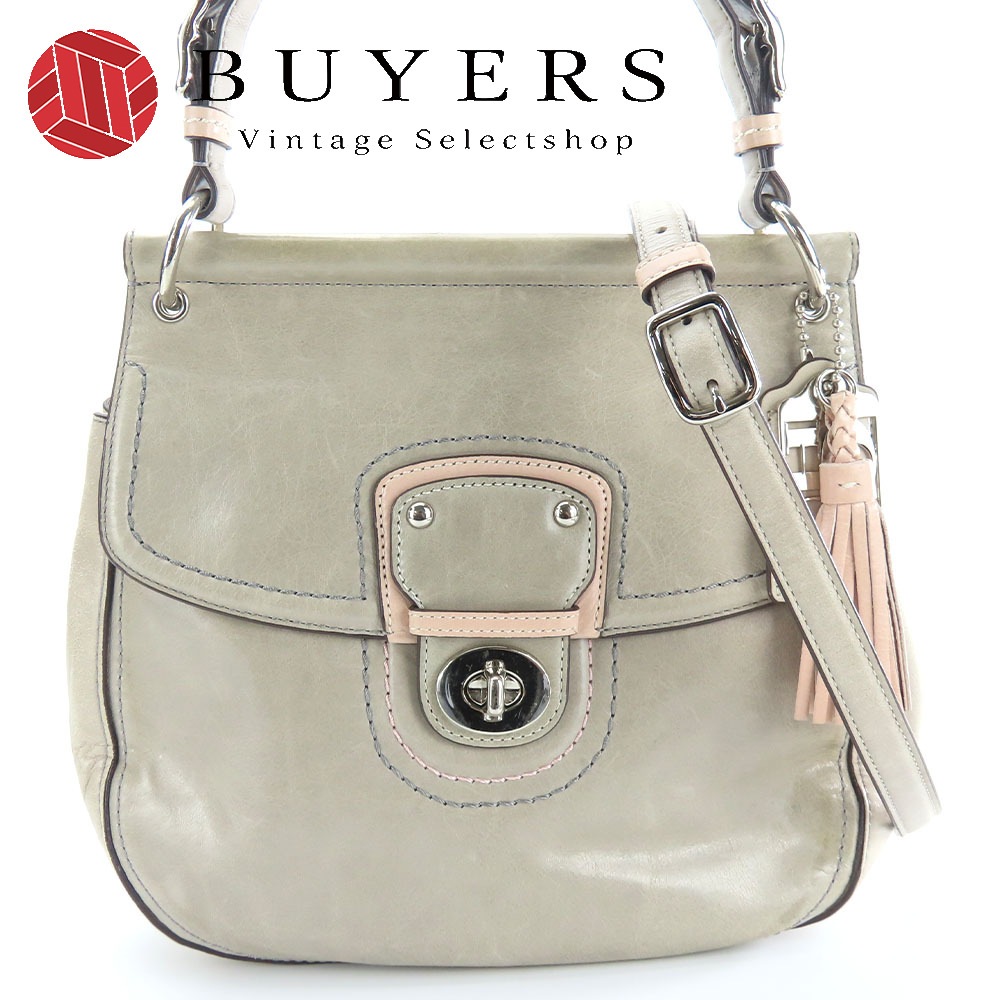 中古 ハンドバッグ 19031 レザー グレー ピンク ゴールド金具 トップハンドル 2WAY ショルダー レディース 女性