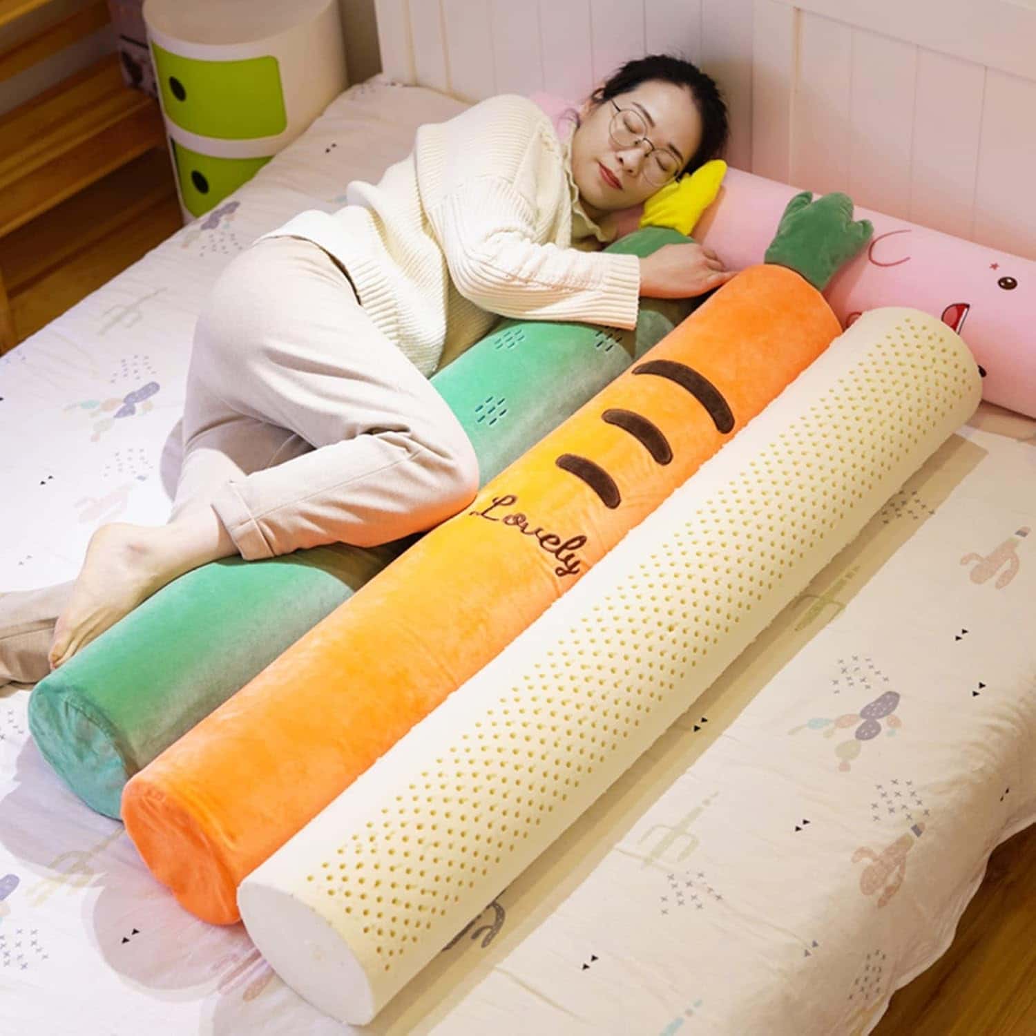 抱きまくら ロングまくら 円柱形 ラテックス枕 マタニティ枕 腰当てクッション 背当て 足枕 快眠グッズ 多機能 カバー取り外し可能 体圧分散 100*18cm 120*18cm