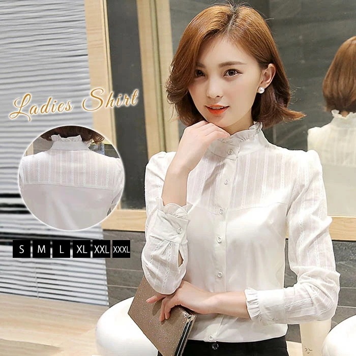 【20点セット】無料シャツ　ブラウス　レディース　長袖　スーツ　インナー　スタンドカラー　シャツ　トップス　とろみシャツ　フォーマル　無地　ホワイト　白　オフィス　ビジネス　きれいめ