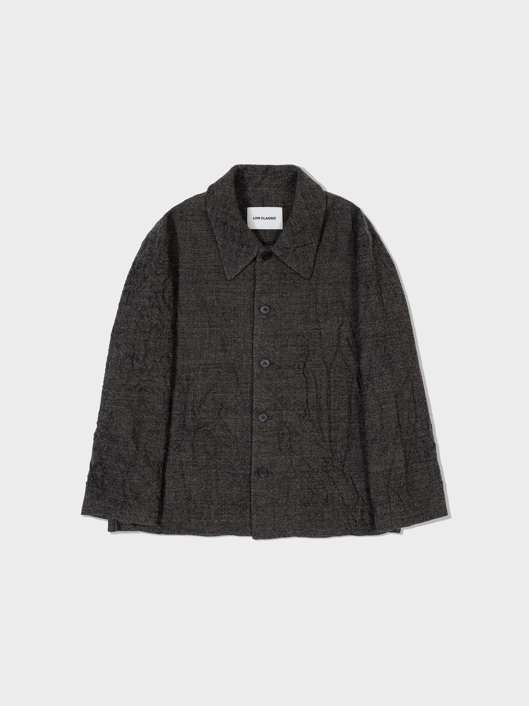 【LOW CLASSIC】 25FW CRUMPLED WOOL COLLAR JACKET : TWEED CHECK GREY