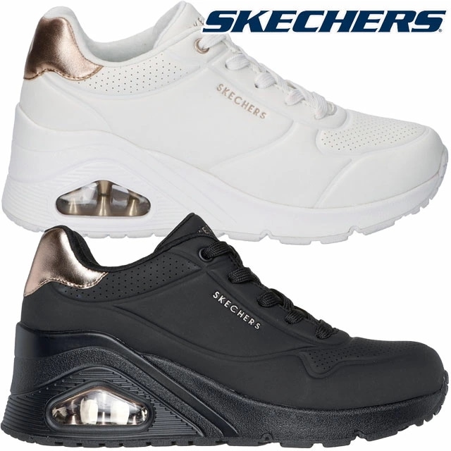 スケッチャーズ 厚底 スニーカー レディース ウノウェッジ-ハイステップス ウエッジソール 靴 ローカット カジュアルシューズ インヒール プラットフォーム 177520 ホワイト 白 ブラック 黒