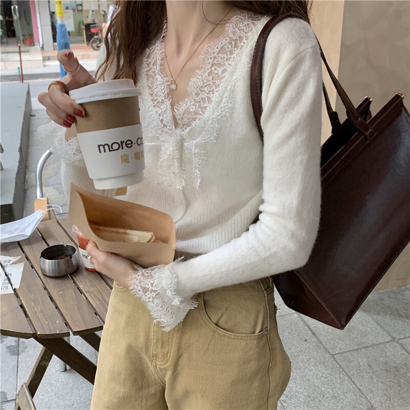 カーディガン 魅せる トップス セーター 袖あり 長袖 Vネック スリム ストレート