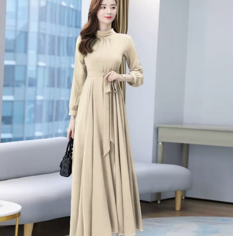 ワンピース デート ワンピドレス ロング 袖あり 長袖 かわいい 大人可愛い きれいめ シンプル カジュアル 大人 上品 おしゃれ お洒落 主役級 存在感 春 秋 10代 20代 30代 レディース