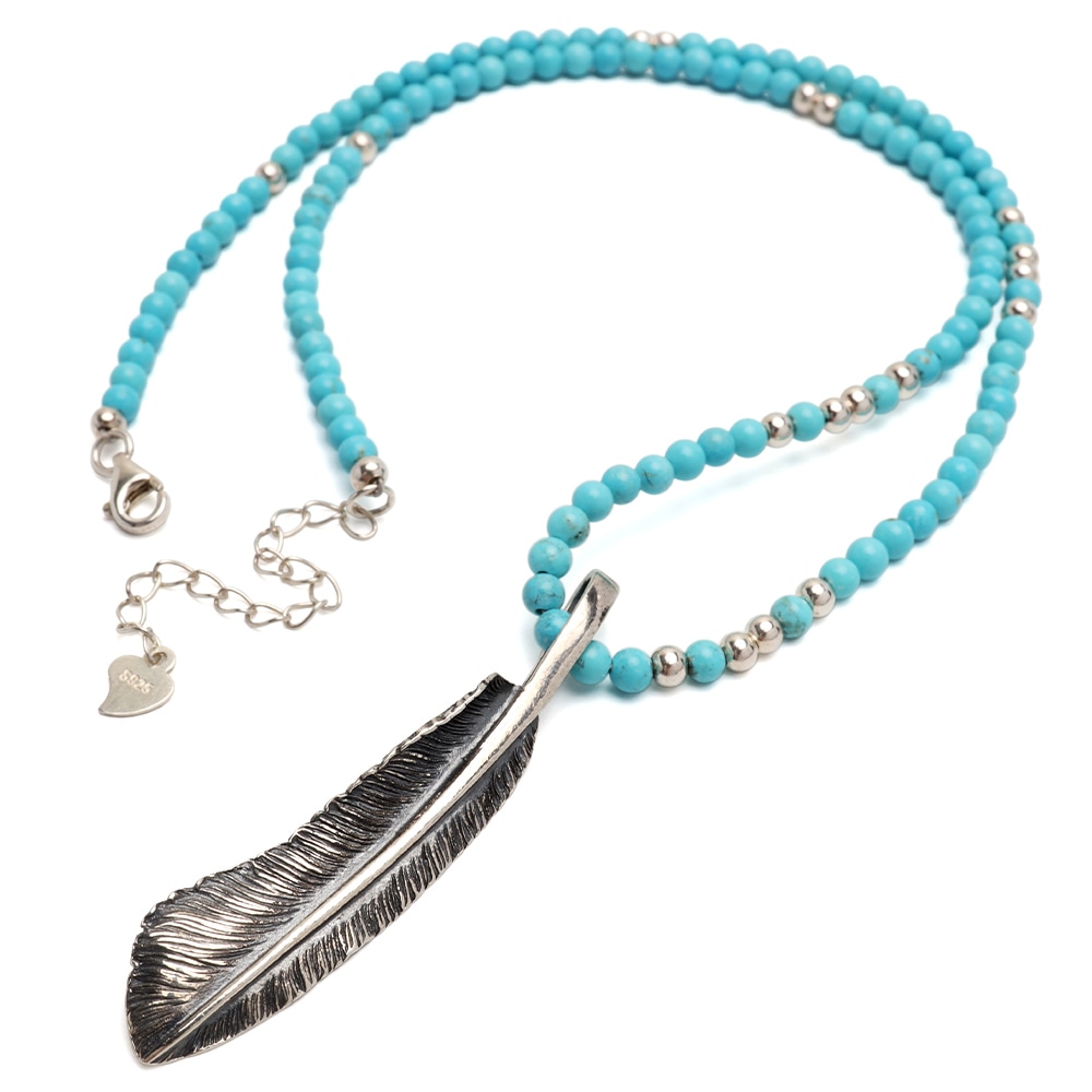 S925 フェザー＆ターコイズネックレス [cn150]