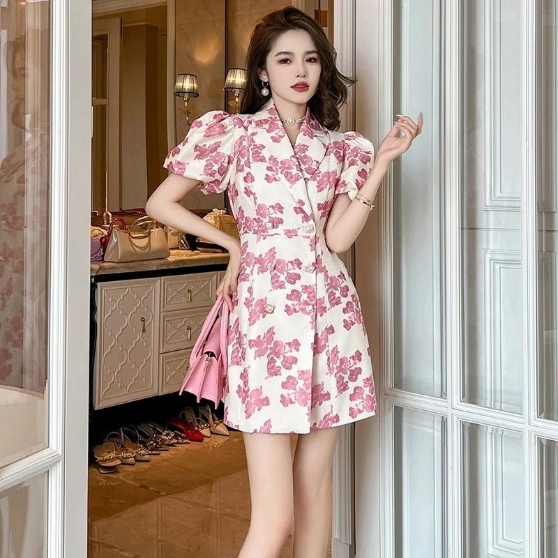 2024 春 ワンピース スーツ ローズ柄 Aライン 通勤風 ショート 夏 キャバ 大人 ウェディング 結婚式 ドレス パーティードレス お呼ばれ 披露宴