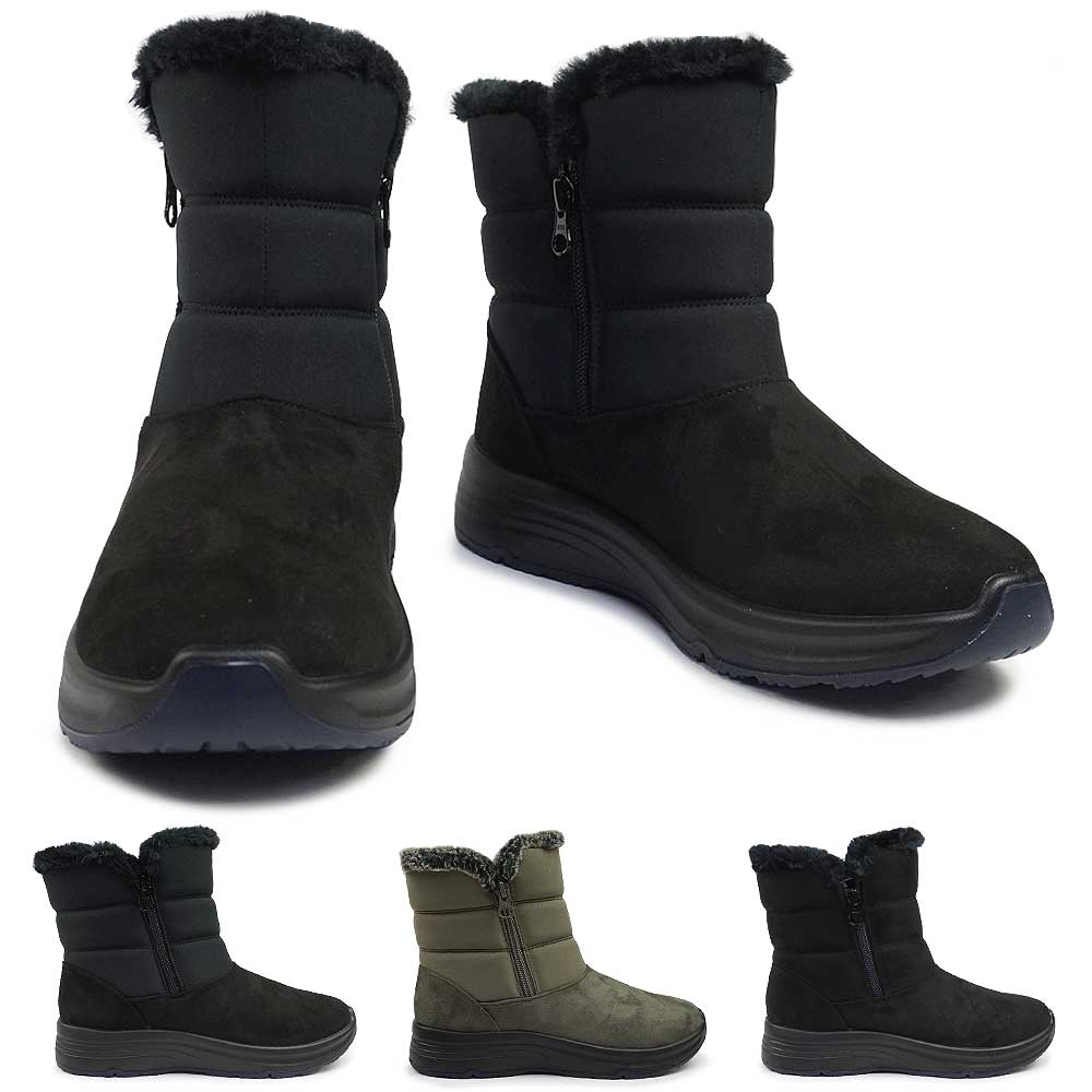 4605 生活防水 ショート 幅広 4E ファスナーボア ゆったり レディース ブーツ