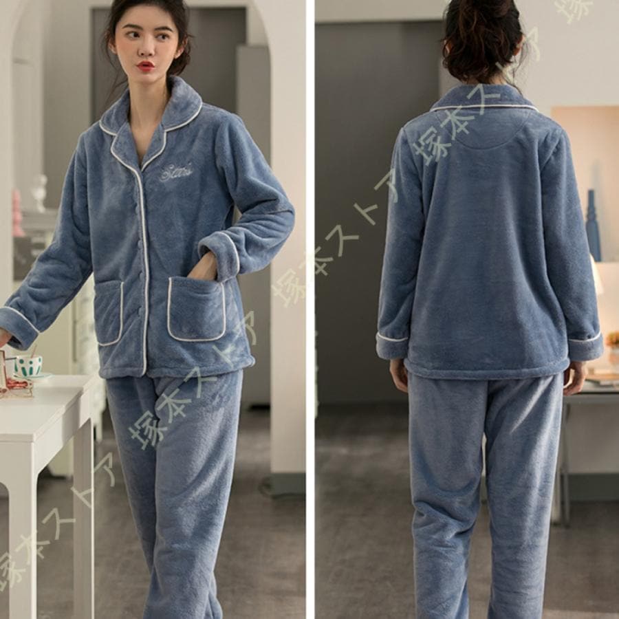 パジャマ レディース もこもこ 長袖 ルームウェア 冬用 チェック パジャマ 秋冬 前開き 上下セット 部屋着 寒さ対策 ふわふわ 厚手 可愛い 春秋冬 暖かい