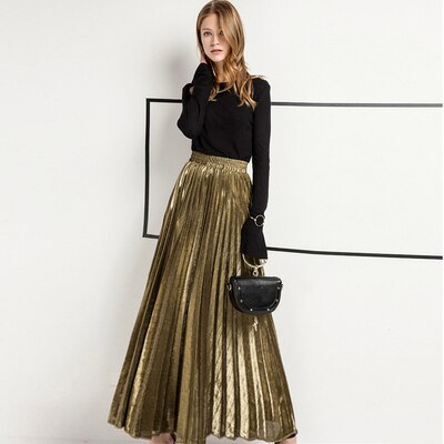 5色 スカート 春 夏 秋 冬 きれいめ プリーツスカート ロング丈 マキシ丈 無地 プリーツ ブラック 赤 ブルー ゴールド シルバー 大人可愛い きれいめ 大人 上品 おしゃれ お洒落 かっこいい