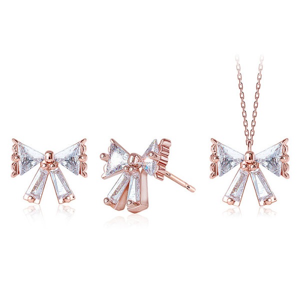 ルーブル パリ 14k G.F. テミングリボン クリスタル イヤリング/ネックレス SET0394