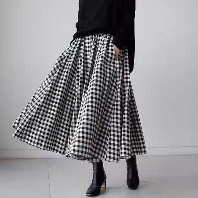 【絶対流行】 ファッション チェック柄 Aライン ロング スカート