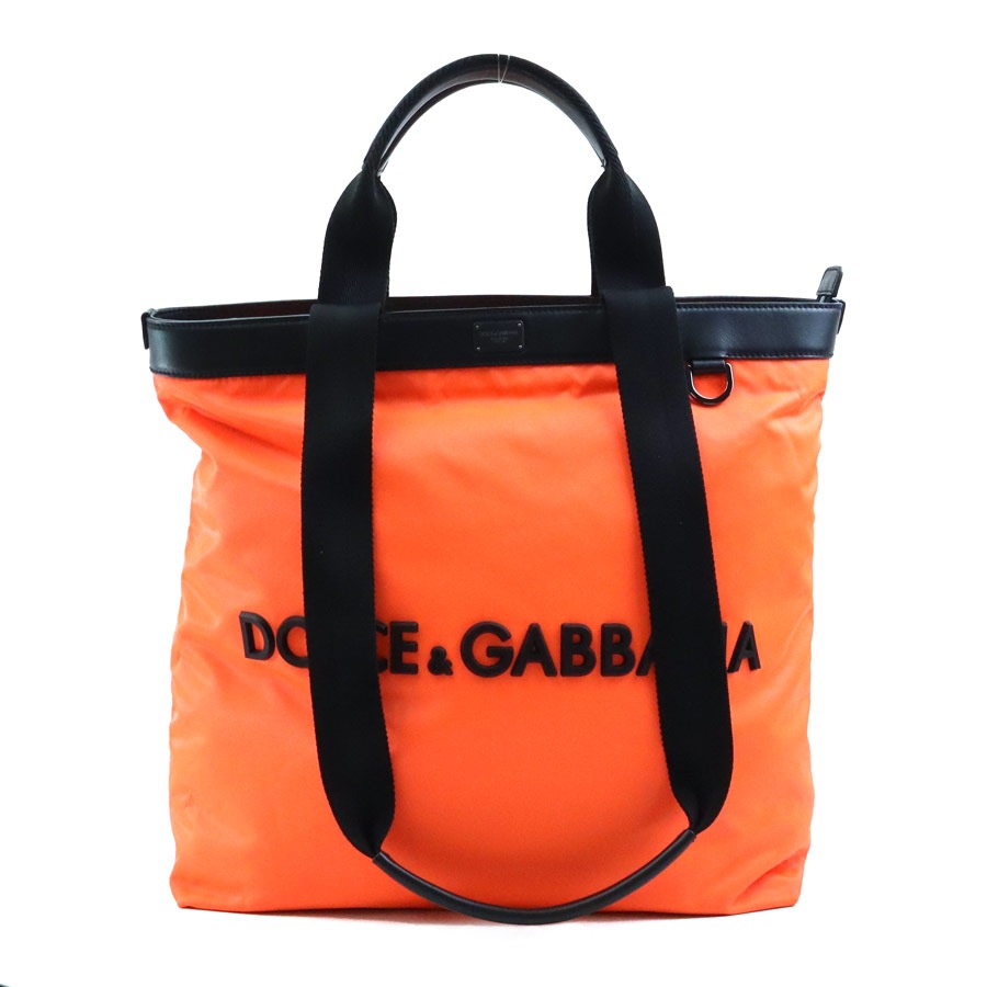 ドルチェアンドガッバーナ DOLCE&GABBANA ショルダーバッグ トートバッグ ナイロン ネオンオレンジ×ブラック ユニセックス r10880g
