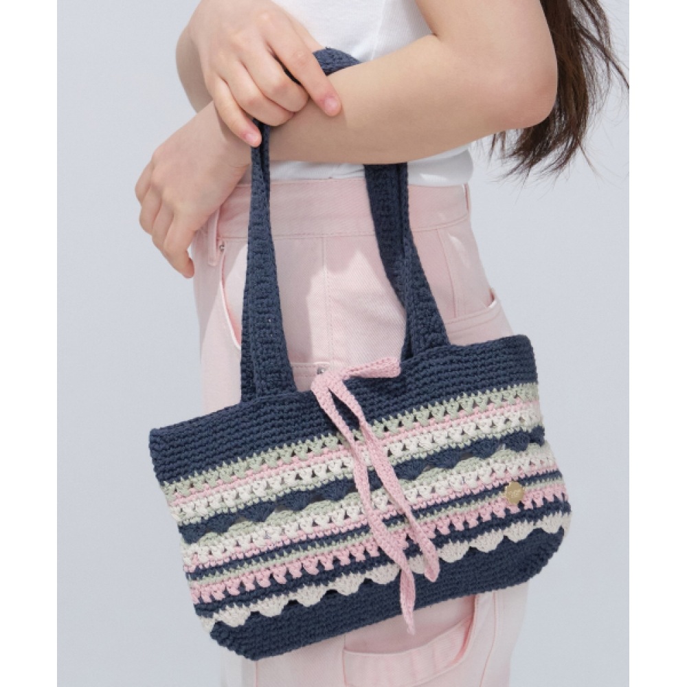 COVERNAT WOMAN クローバーハートニットトートバッグネイビー