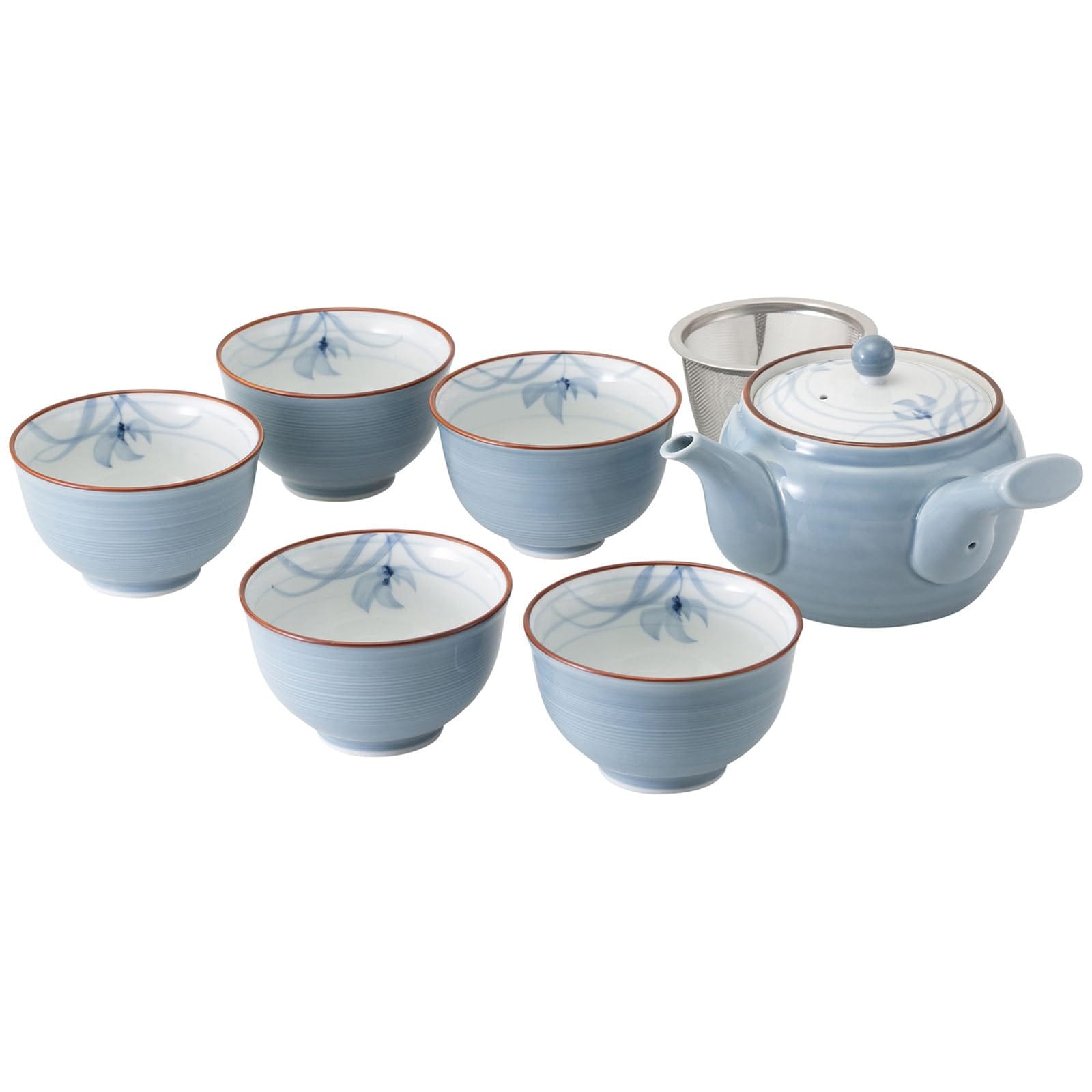 西海陶器 波佐見焼 「 グレー蘭 」 急須 茶器 6点セット 食器セット 湯呑み カップ 煎茶碗 電子レンジ 食洗機対応 日本製