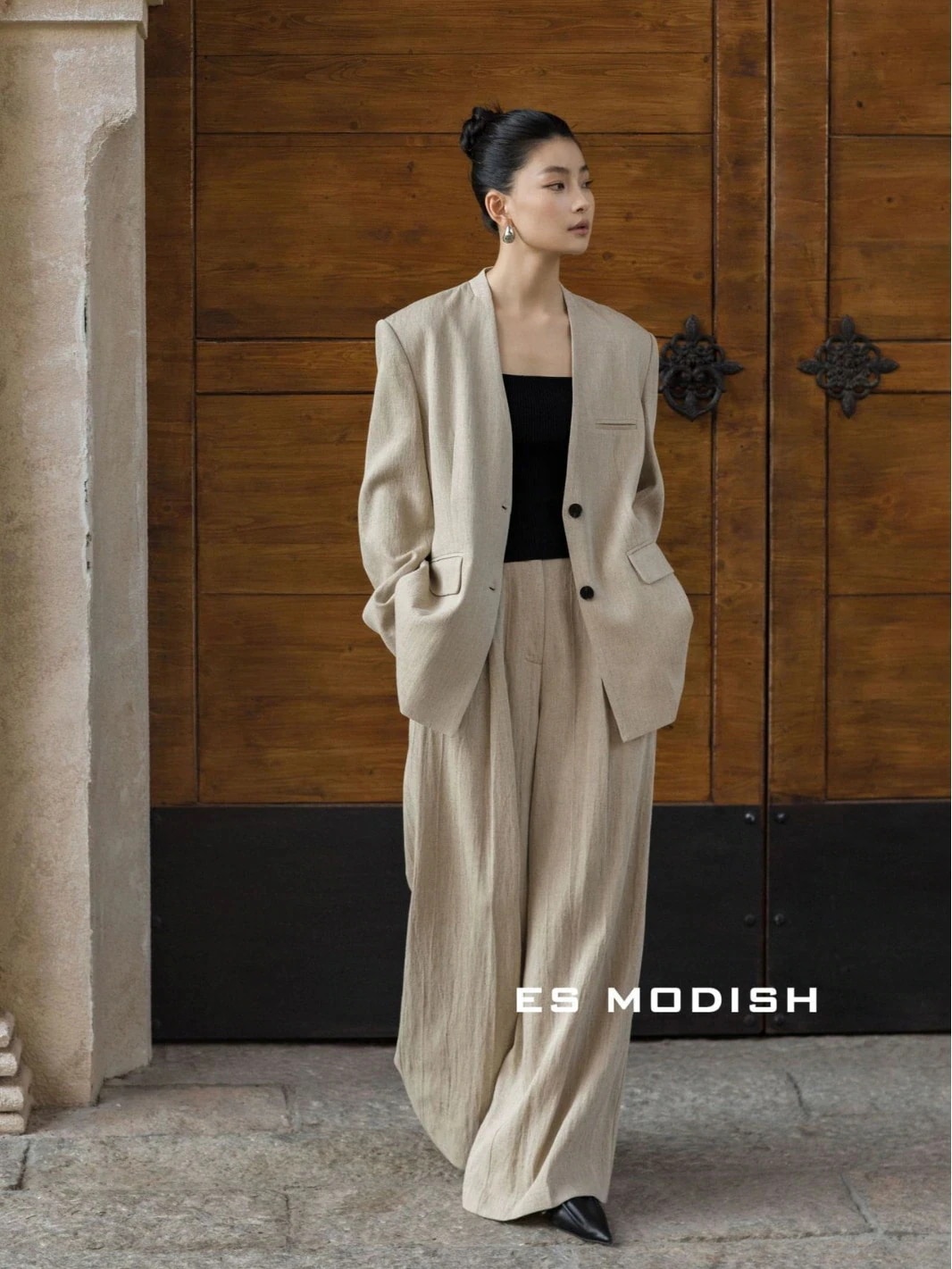 ひんやりボトムス 【ES MODISH】 春/新作/レトロスタイル/ストレート/リネンパンツ//万能/ワイドパンツ/カジュアルパンツ/レディース