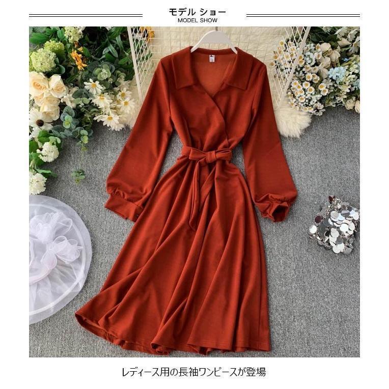 春 夏 ワンピース レディース 長袖ワンピース レトロ ロングワンピ バルーンスリーブ ベルト付き ドレス 女性 チュニック 通勤 お洒落