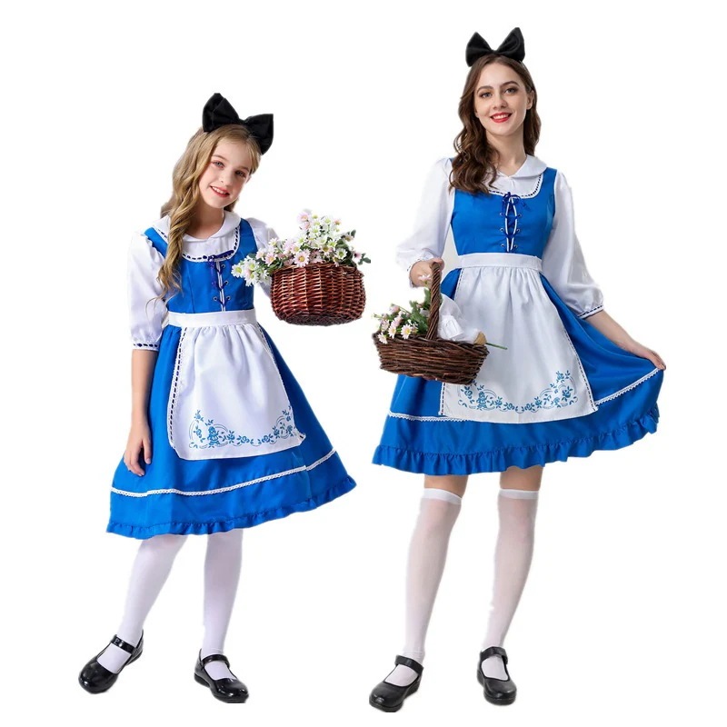 ハロウィーンアリス大人子供青いメイド親子公演服童話プリンセススカート