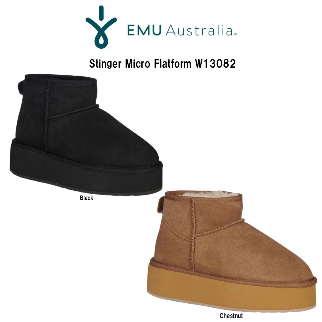 EMU ブーツ ムートン シープスキン ショート スティンガー マイクロ プラットフォーム 厚底 耐水 レディース 靴 Stinger Micro Flatform W13082