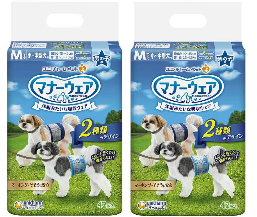 ユニ・チャーム 【セット販売】マナーウェア 男の子用 小～中型犬用 Mサイズ 青チェック・紺チェック 42枚×2コ