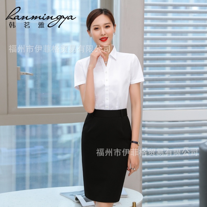 夏白シャツフェミニンスリム作業服スーツプロフェッショナルワークシャツツーピース面接フォーマルウェア 4,693円