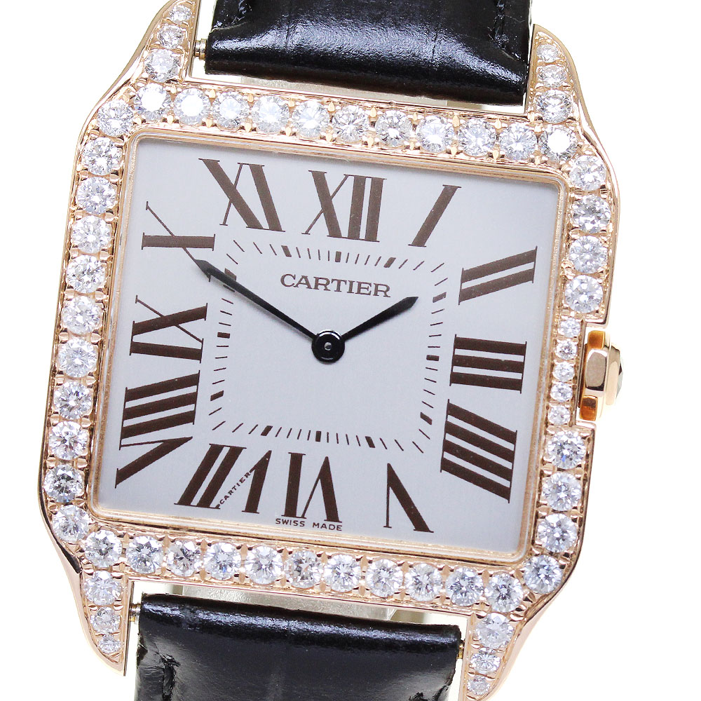 カルティエ CARTIER W2006951 サントスデュモン LM K18PG アフターダイヤベゼル 手巻き メンズ 良品 _816775【中古】