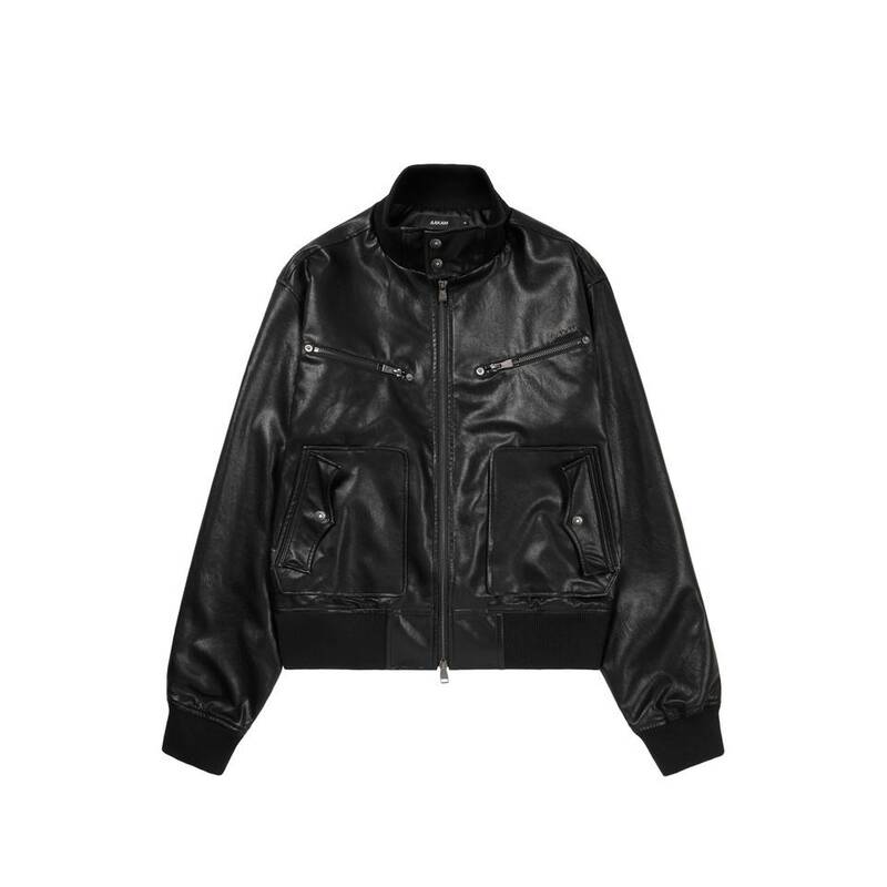 アカム AAKAM ハイネック レザージャケット ブラック 499582