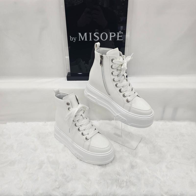 By 女性 レースアップ ハイトップ スニーカー 112HT346DH030 WHITE 3 JJ