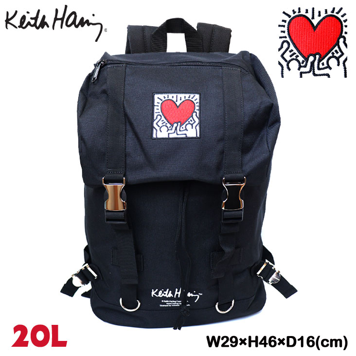 Keith Haring キースヘリング 20L バックパック リュック リュックサック アート 刺繍 ハート 鞄 ロゴ カジュアル ストリート ポケット アジャスター KHB-KH-1705