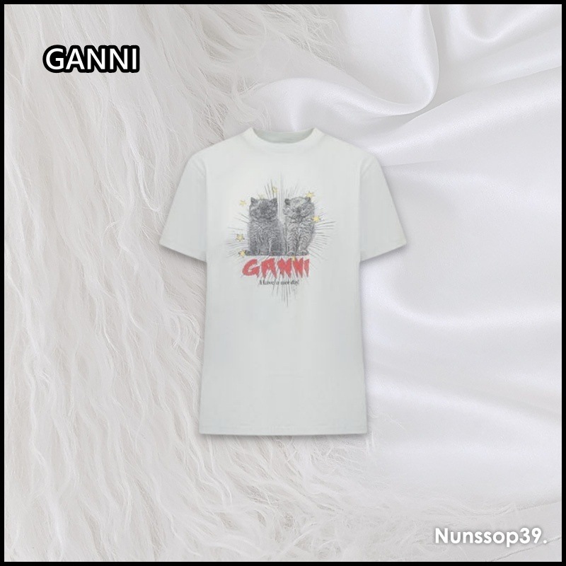 GANNI T4165 628 BASIC JERSEY KITTENS RELAXED T-SHIRT 15,015円