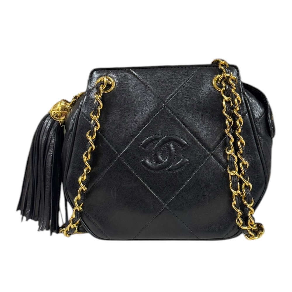シャネル ショルダーバッグ ラムスキン ブラック CHANEL 中古