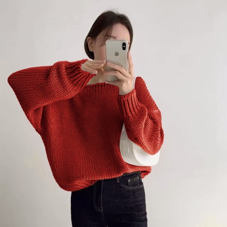セーター ニット トップス クルーネック ローゲージ ワイド ビッグシルエット ドロップショルダー 長袖