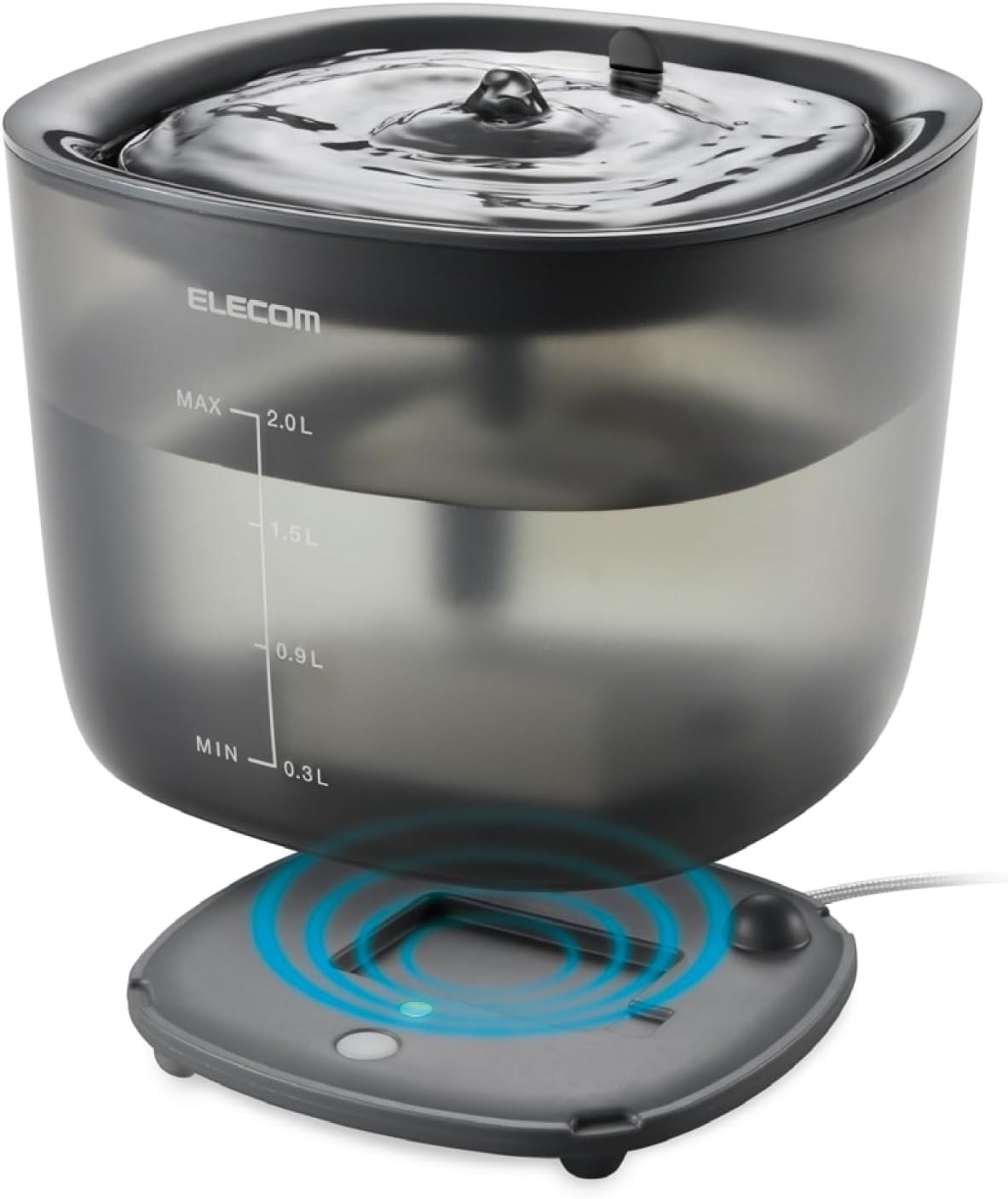 エレコム 自動給水器 容量2L ワイヤレスポンプ 静音 騒音レベル9db以下 フィルター式 2モード搭載 活性炭素/イオン交換樹脂フィルター 猫 中小型犬用 ース含む ブラック PET-WD02BK