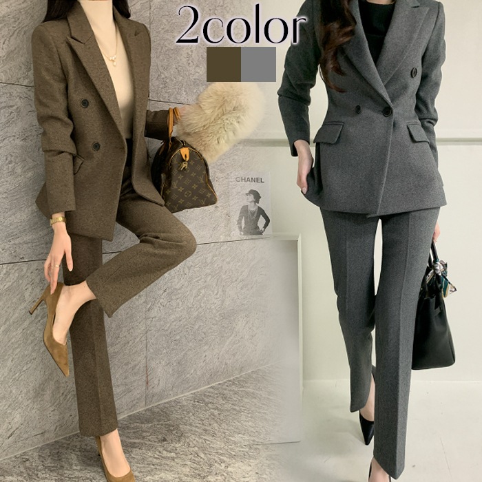 セットアップ レディース パンツスーツ ウール混 オフィス 上品