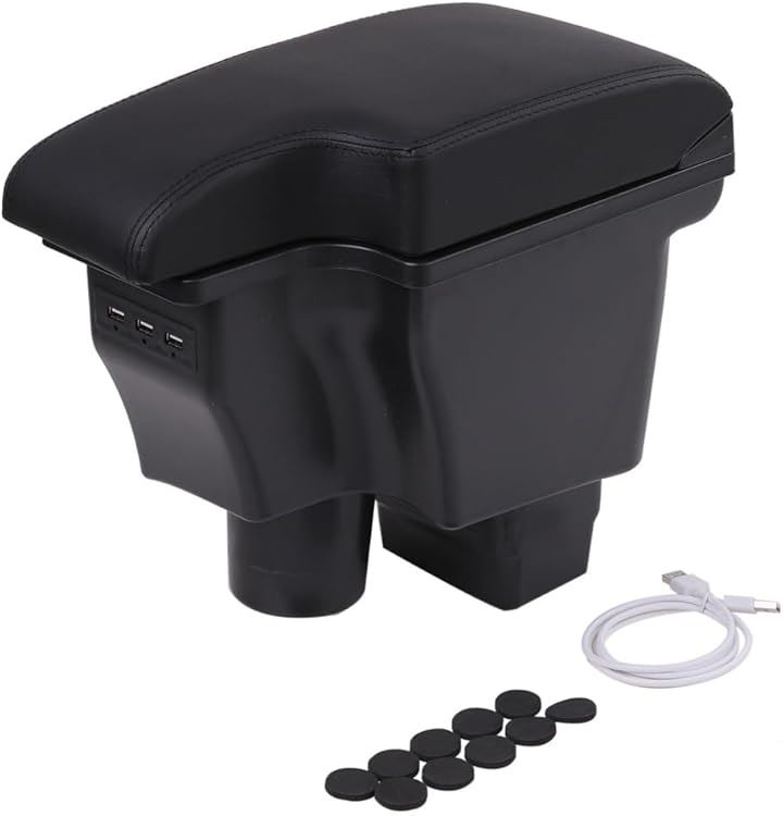 マツダ 用 アームレスト コンソールボックス USBポート 付 mazda CX-3 DK5 デミオ DJ3 DJ5 対応 多機能 小物入れ 収納 BOX 肘掛け(ブラックステッチ)