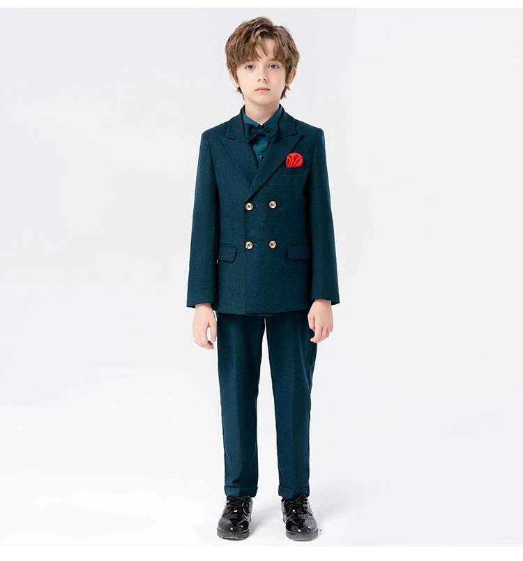 【急速出荷!】卒業式スーツ 入学式スーツ 男の子 無地 グリーン 5点セット ジャケット シャツ ベスト ロングパンツ 蝶結び 発表会 キッズスーツ 子どもスーツ 大きいサイズ おしゃれ フォーマルス