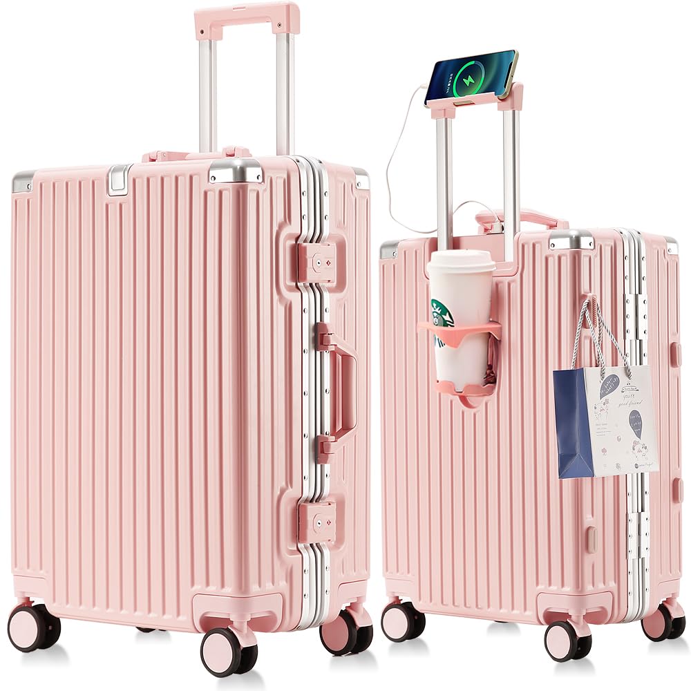 [SnooII] 在庫処分 市場最軽量 スーツケース キャリーケース 多機能すぎる 機内持ち込み ダイヤロック式 保護カバー付き カップホルダー付き usbポート付き 大型 アルミフレーム TSAロッ