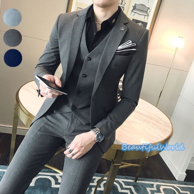 スーツ メンズ ビジネススーツ 3ピーススーツ スーツセットアップ カジュアルスーツ無地 フォーマルスーツ 洗える 紳士服 通勤 結婚式X37