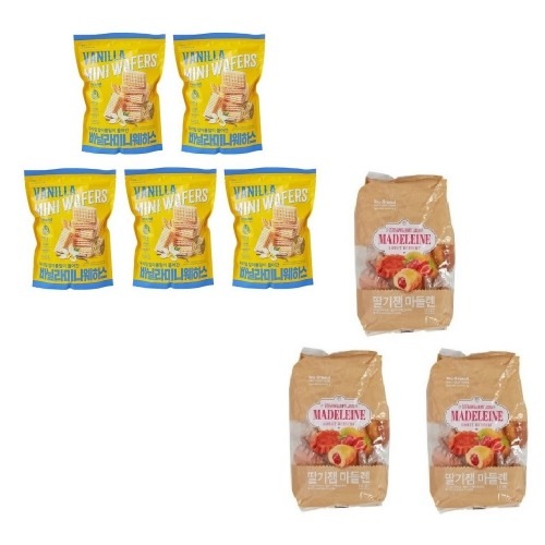 ノーブランドバニラミニウェハス300g x 5個+イチゴジャムマドレーヌ500g x 3個学校事務所