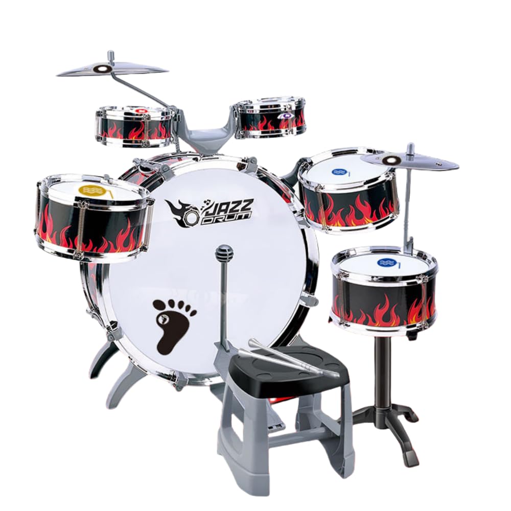 XVVXキッズドラムセットスターターおもちゃキッズドラムセットキッズジャズド音楽おもちゃミニバンド知育玩具多機能耐久性があり (クールブラック + スツール + ドラムシート + ドラ