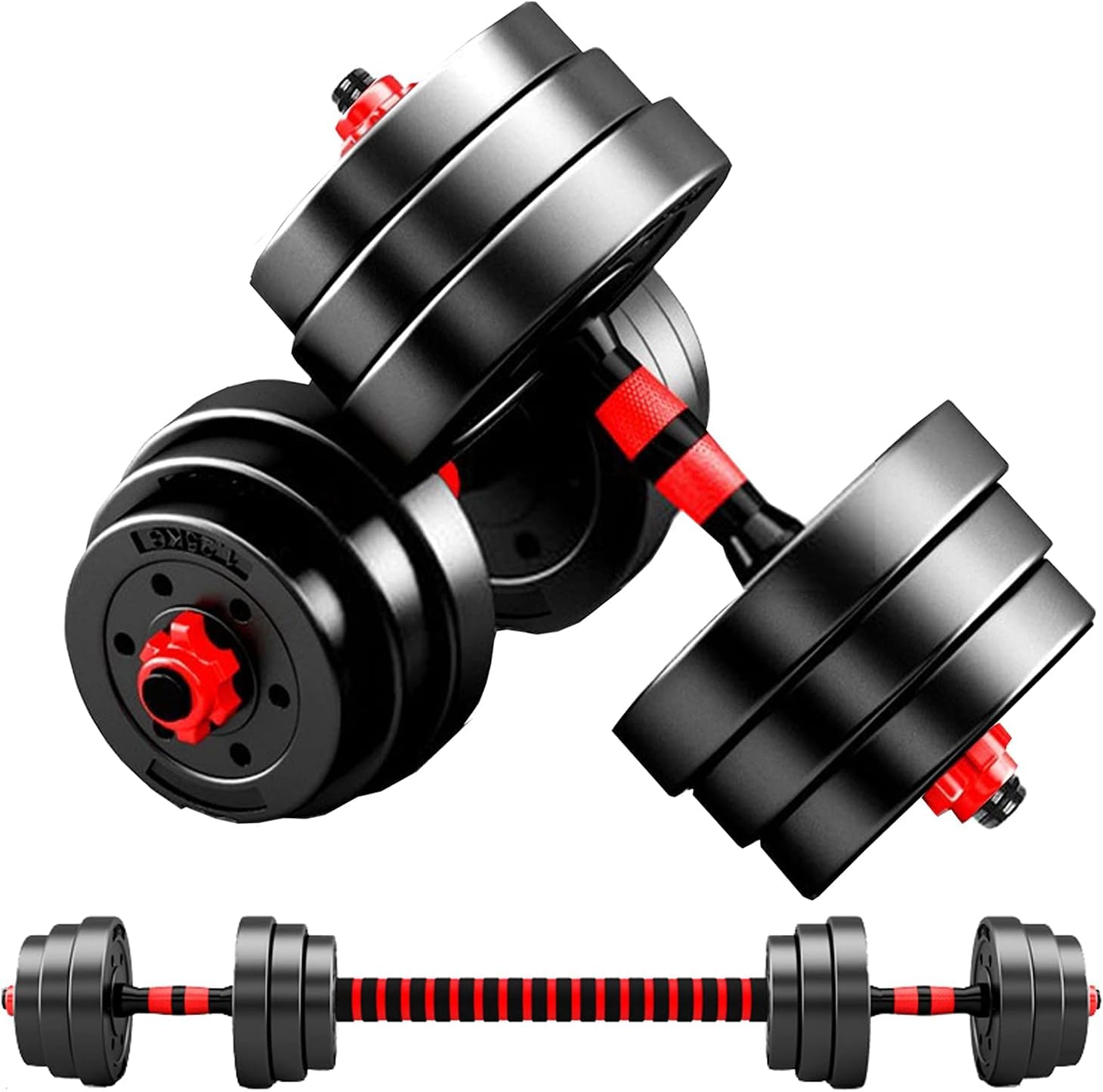 Taimonik ダンベル 可変式 10kg 20kg 30kg 40kg 2個セット バーベルにもなる ダンベル 無臭素材 静音 XSB (10KG×2 赤)