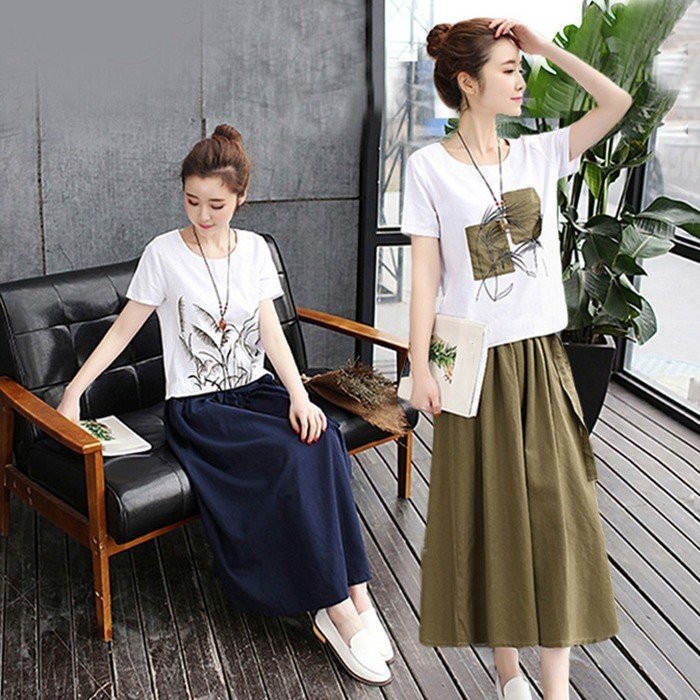 セットアップ レディース 上下セット リネントップス スカート 2点セット 大きいサイズ ルームウェ