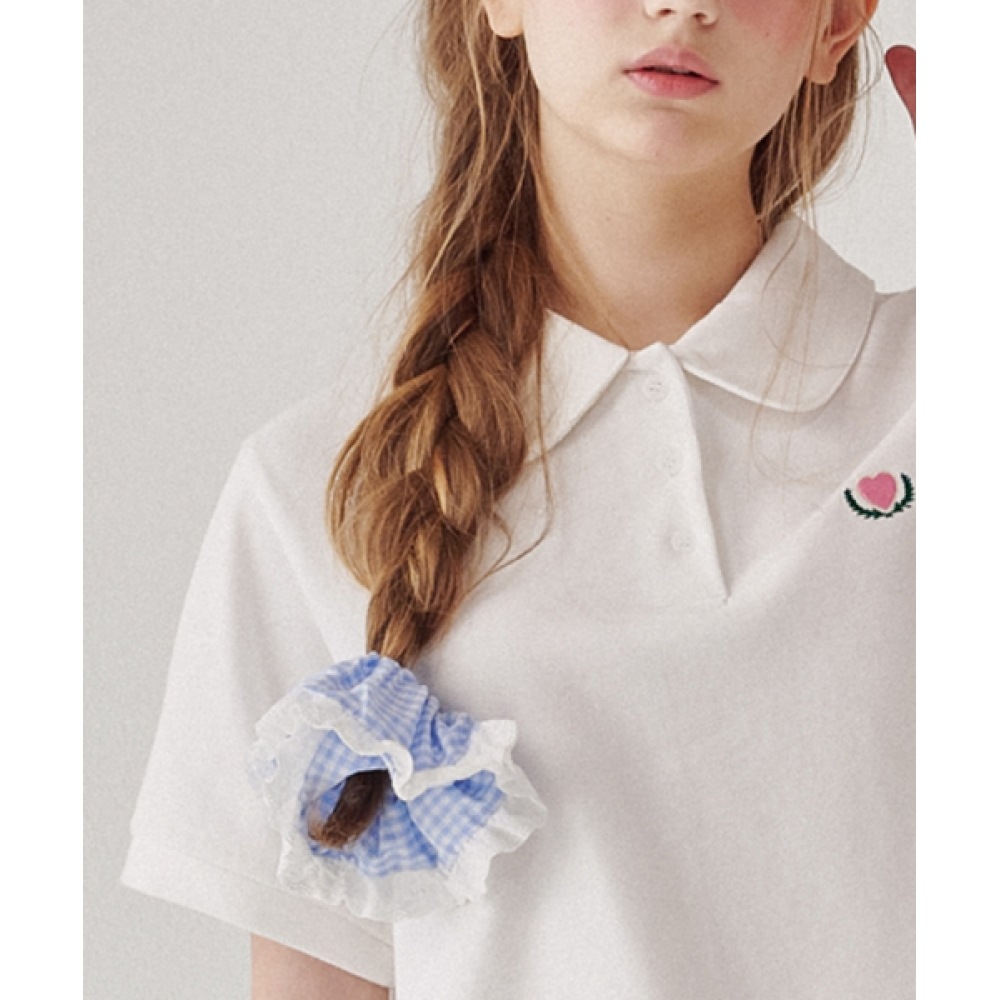 RONRON トーションリボンレースシュシュギンガムブルー