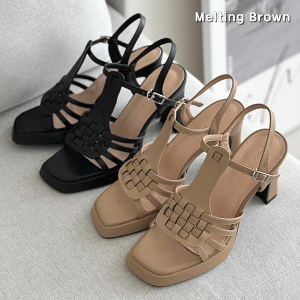 女性 本革 ウィービング サンダル ハイヒール MT17