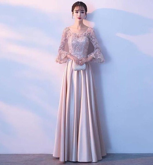 A1162.演奏会用ロングドレス（ピンクUネックフリル）2019 2019 春夏 sale ワンピース エレガント カジュアル お呼ばれ 結婚式 披露宴 パーティー 女子会 レストラン デート