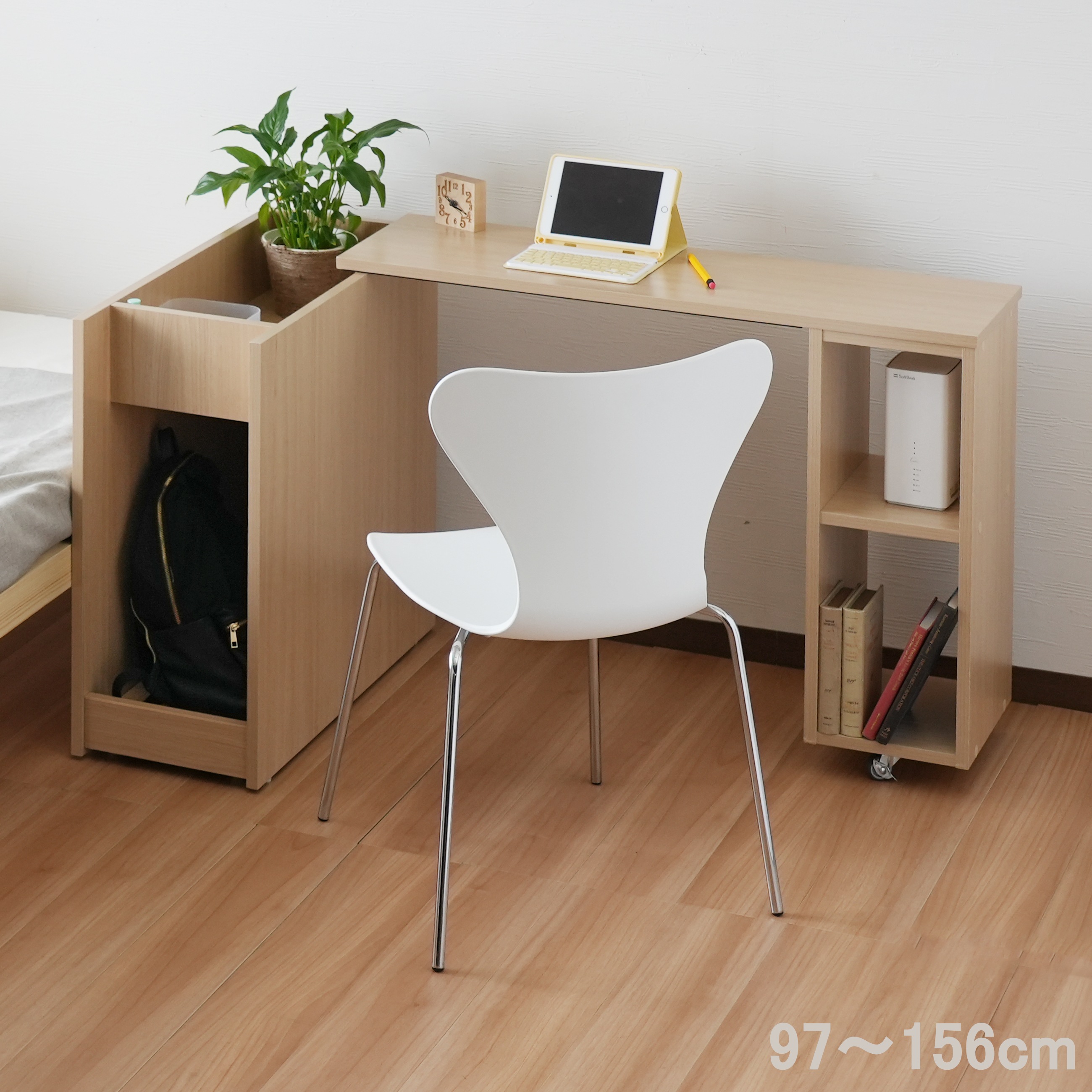 【自由なレイアウト】 キャビネットスウィングデスク／ベッドフレーム対応・伸縮＆スイング機能 14,300円