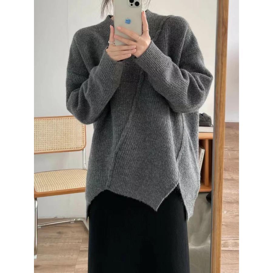 ニット セーター レディース トップス 秋 長袖 グレー ブラック ベージュ コーヒー ライトニット カジュアル ファッション 通勤 普段着