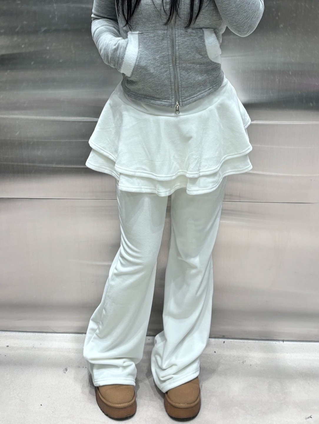 ベロア ミンク ティアード スカート ブーツカット ズボン