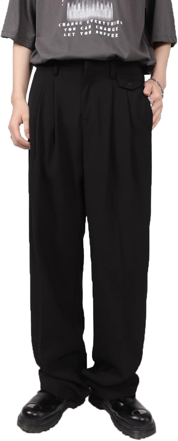 メンズ スラックス スーツパンツ ワイドパンツ 無地 ストレート ルーズ 体型カバー ロングパンツ シンプル ドレープ コンサバ系 春 夏 秋 イージーパンツ 通気 柔らかい 快適 プリーツ 着痩せ