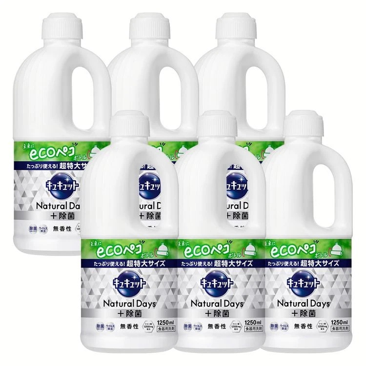 【6個セット】食器用洗剤 花王 ナチュラルデイズ キュキュット Natural Days+除菌 無香性 つめかえ用 1250ml KAO (D) メガ割
