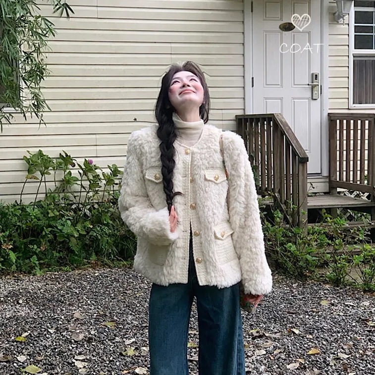 秋冬防寒 あったかアウター 韓国風スタイルアップ かわいい ブルゾンファー付きファッション系裹起毛大人ゆったりカジュアルストリートサイズレディースムートン襟ゆるダボ シルエット学生通学丈